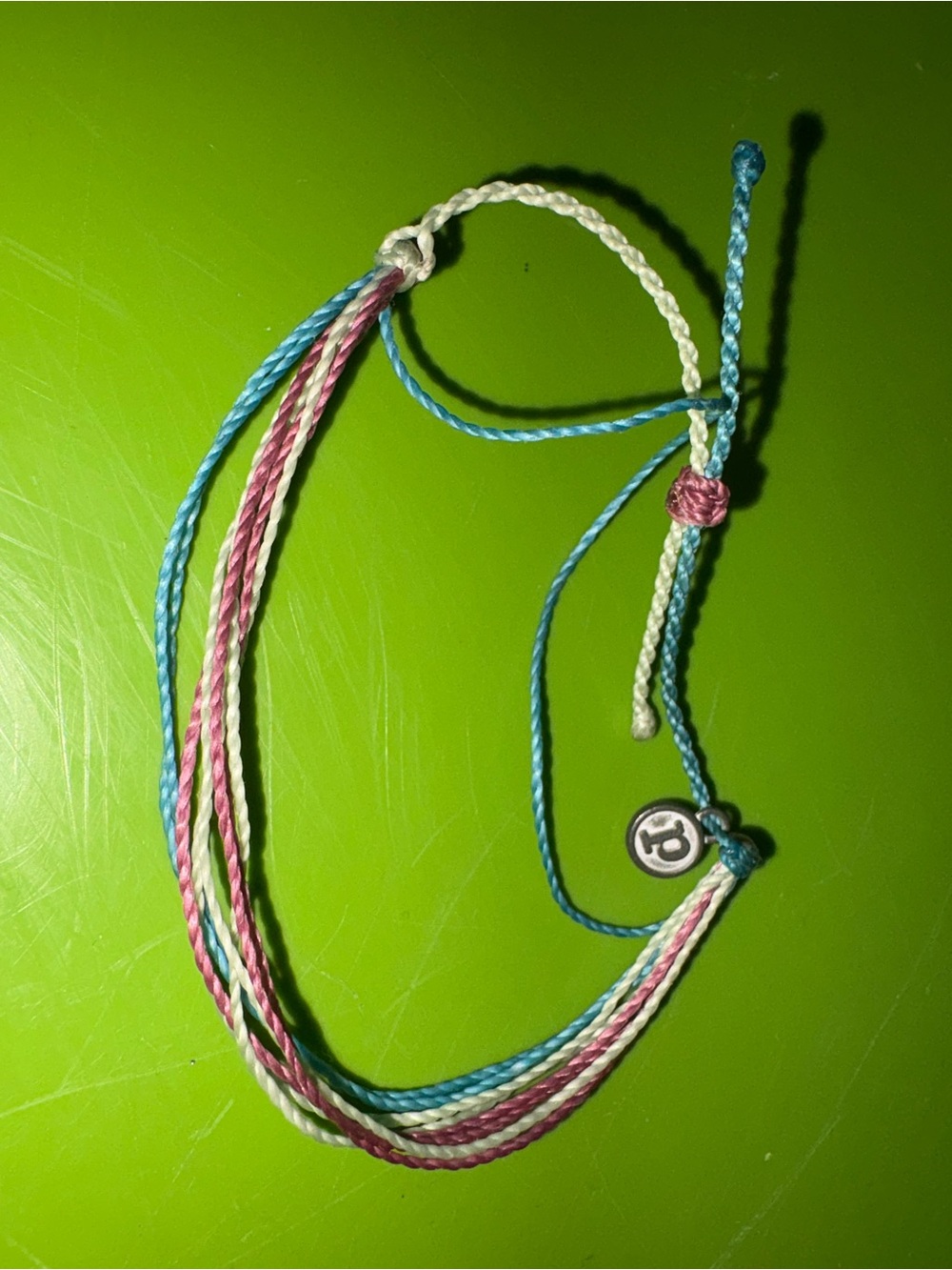 Adjustable Multi-Strand Anklet/Bracelet in Blue, Pink, and White
